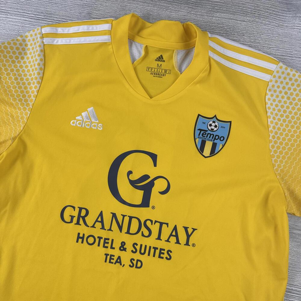 Adidas Sioux Falls Tempo Soccer Club Jersey Mens Medium Yellow Aeroready - Picture 2 of 8